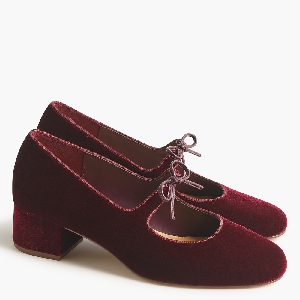 J. Crew‎ Burgundy Velvet Mary Jane Block Heel Pumps